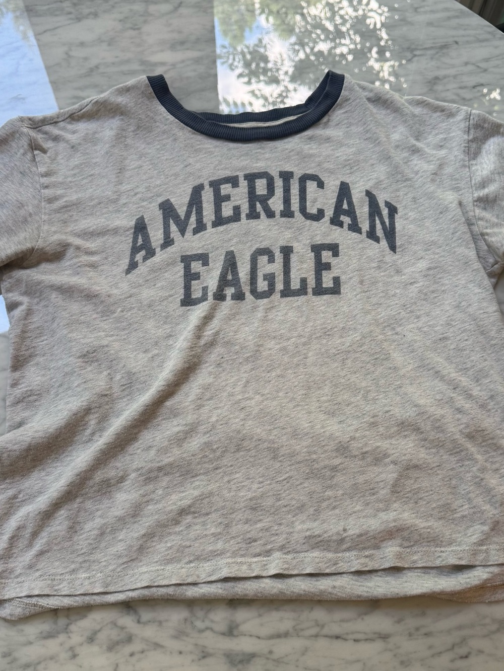 Vintage American Eagle Outfitters Light Gray Tee with Navy Logo